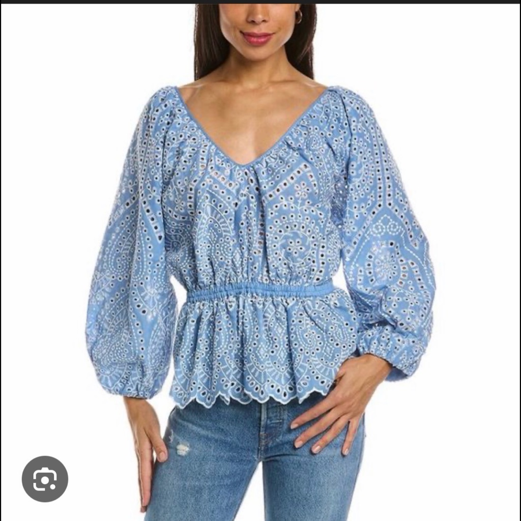 New Elie Tahari Light Blue Eyelet Blouse Xl